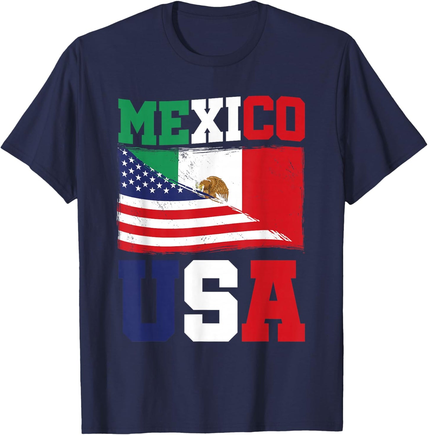 Mexico USA Flag Mexican American Pride Hispanic Mexico T-Shirt - T-Shirt | Navy