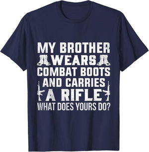 Soldier My Brother Wears Combat Boots Army Proud Sister T-Shirt - T-Shirt | Navy