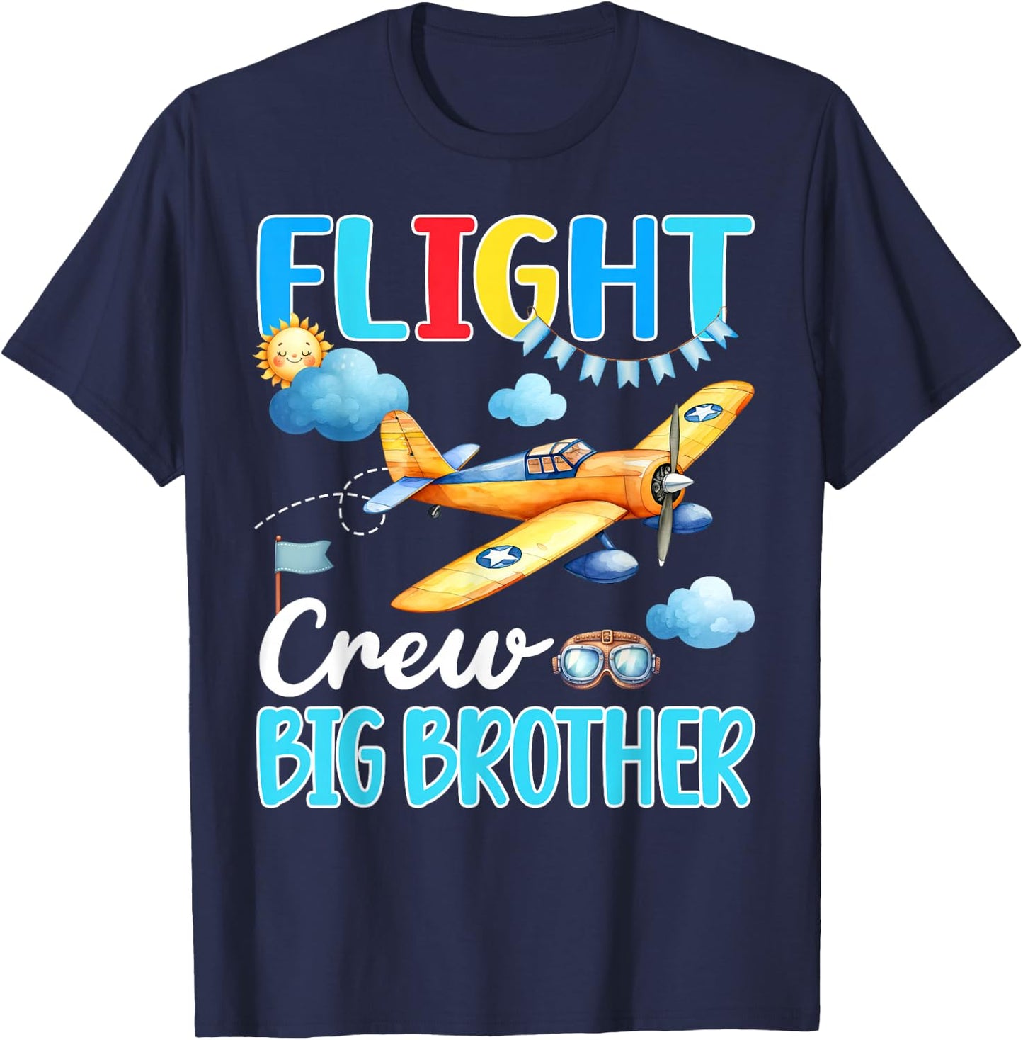 Flight Crew Big Brother Birthday Airplane Matching Family T-Shirt - T-Shirt | Navy