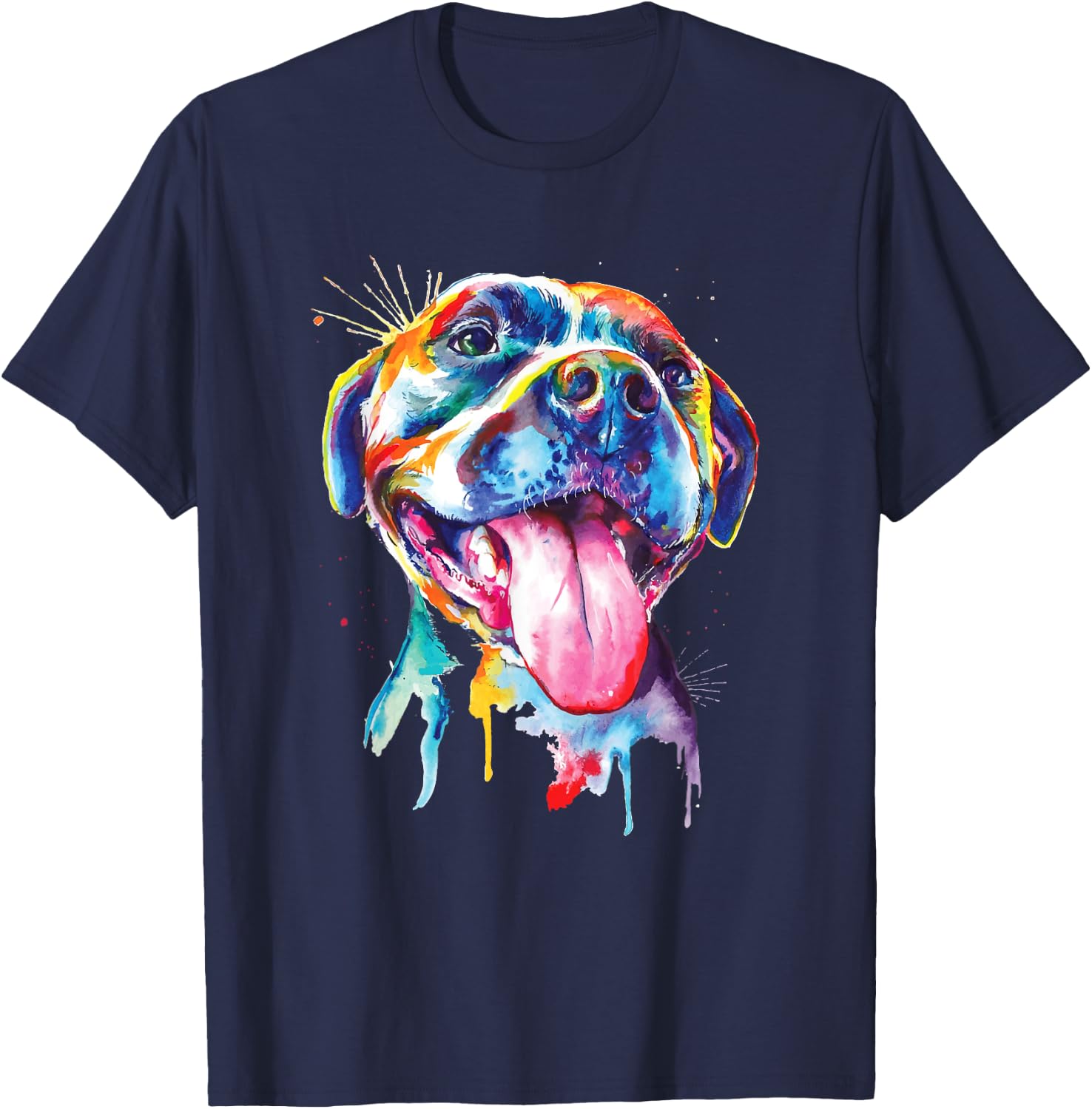 Pitbull Artistic Splash Art Animal Colourful Dog Breed Gift Women Girls Kids T-Shirt - T-Shirt | Navy