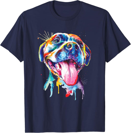 Pitbull Artistic Splash Art Animal Colourful Dog Breed Gift Women Girls Kids T-Shirt - T-Shirt | Navy