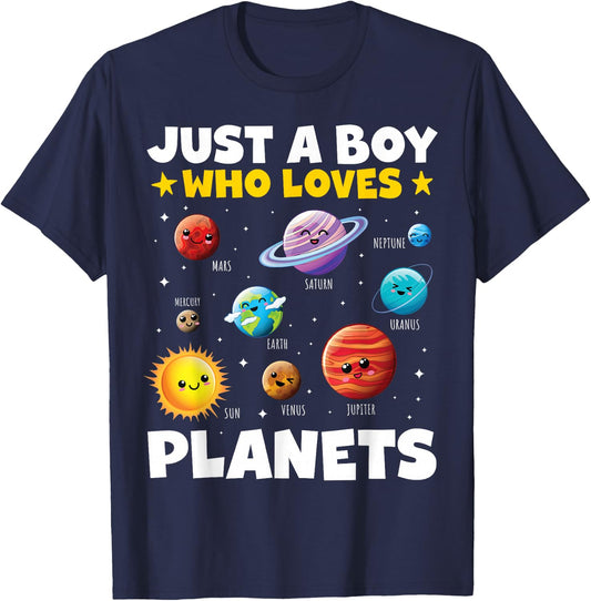 Kids Just a Boy Who Loves Planets Solar Space Science Boys T-Shirt - T-Shirt | Navy