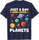 Kids Just a Boy Who Loves Planets Solar Space Science Boys T-Shirt - T-Shirt | Navy