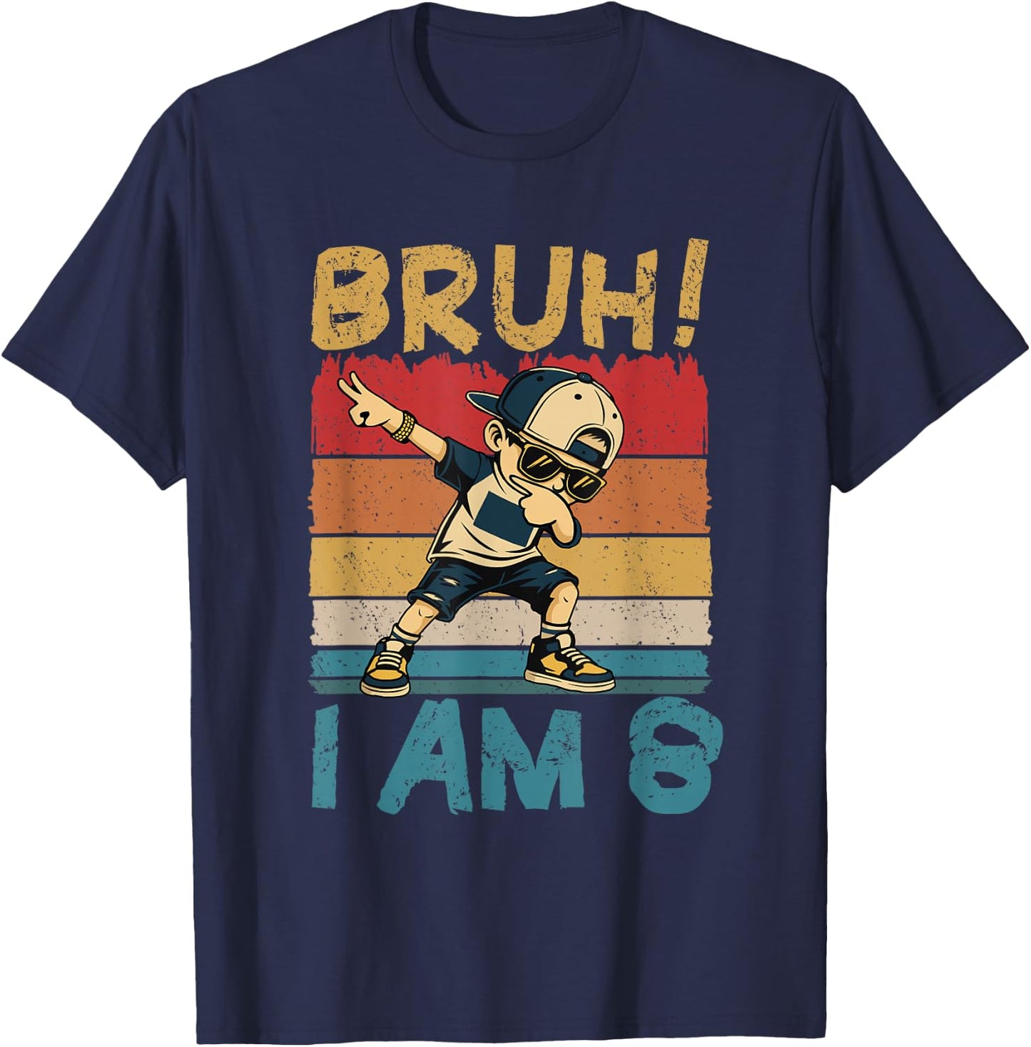 Bruh I'm 8 Eight 8th Birthday Dabbing 8 Years Old Boy Kids T-Shirt - T-Shirt | Navy