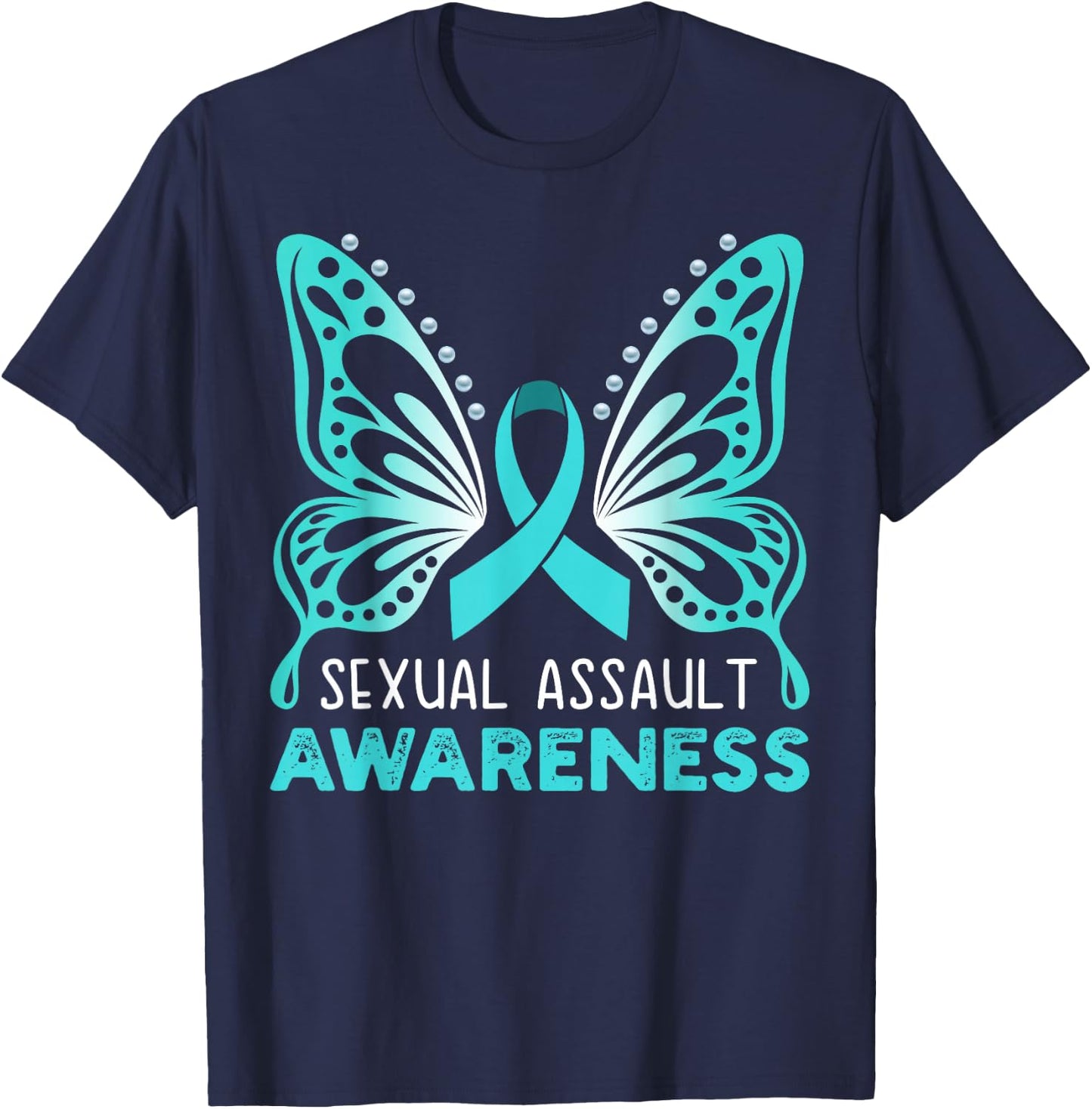 Teal Ribbon, Teal Butterfly, Sexual Assault Awareness Women T-Shirt - T-Shirt | Navy