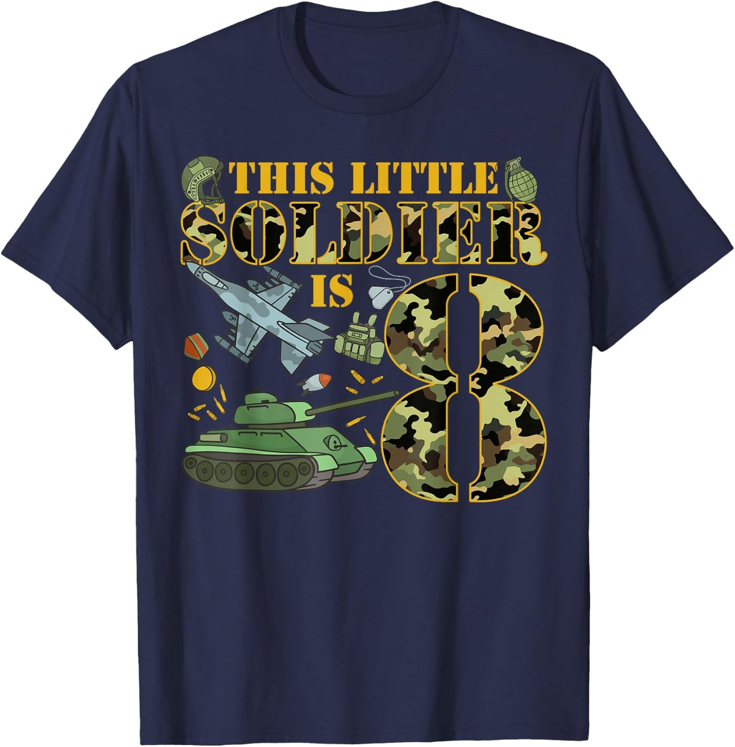 8 Years Old Soldier Birthday Boy 8th Birthday Camo T-Shirt - T-Shirt | Navy