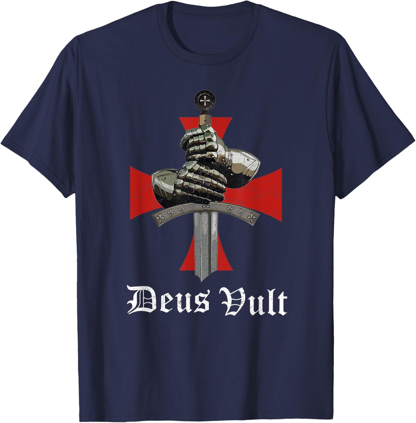 Christian Knight Templar Crusader Sword Armor Deus & Vult T-Shirt - T-Shirt | Navy
