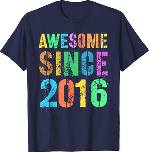 Vintage AWESOME SINCE 2016 10th Birthday Boy Girl My Tenth T-Shirt - T-Shirt | Navy