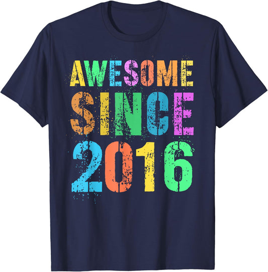 Vintage AWESOME SINCE 2016 10th Birthday Boy Girl My Tenth T-Shirt - T-Shirt | Navy
