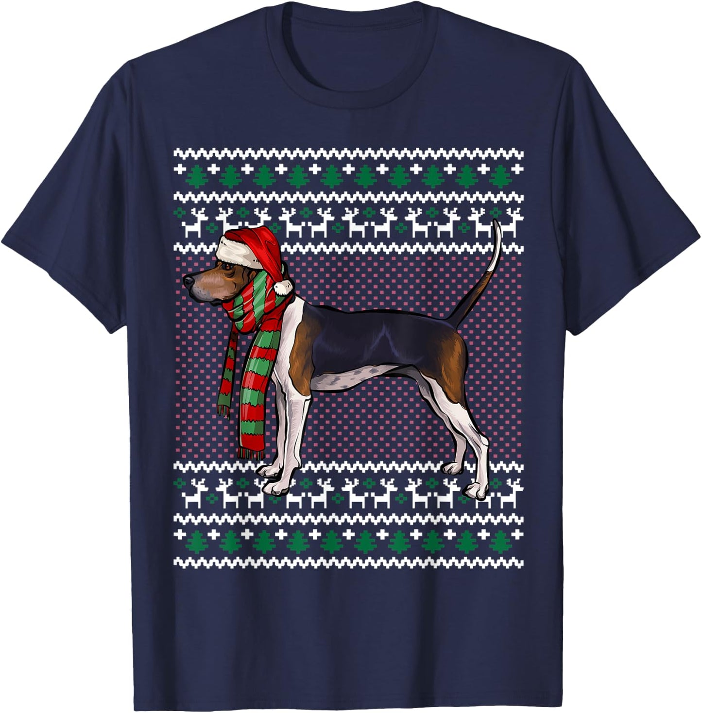 Xmas Treeing Walker Coonhound Dog Santa Hat Ugly Christmas Men Women Kids T-Shirt - T-Shirt | Navy