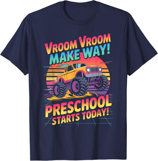 Back to School Preschool Pre-K Monster Truck First Day Boys T-Shirt - T-Shirt | Navy