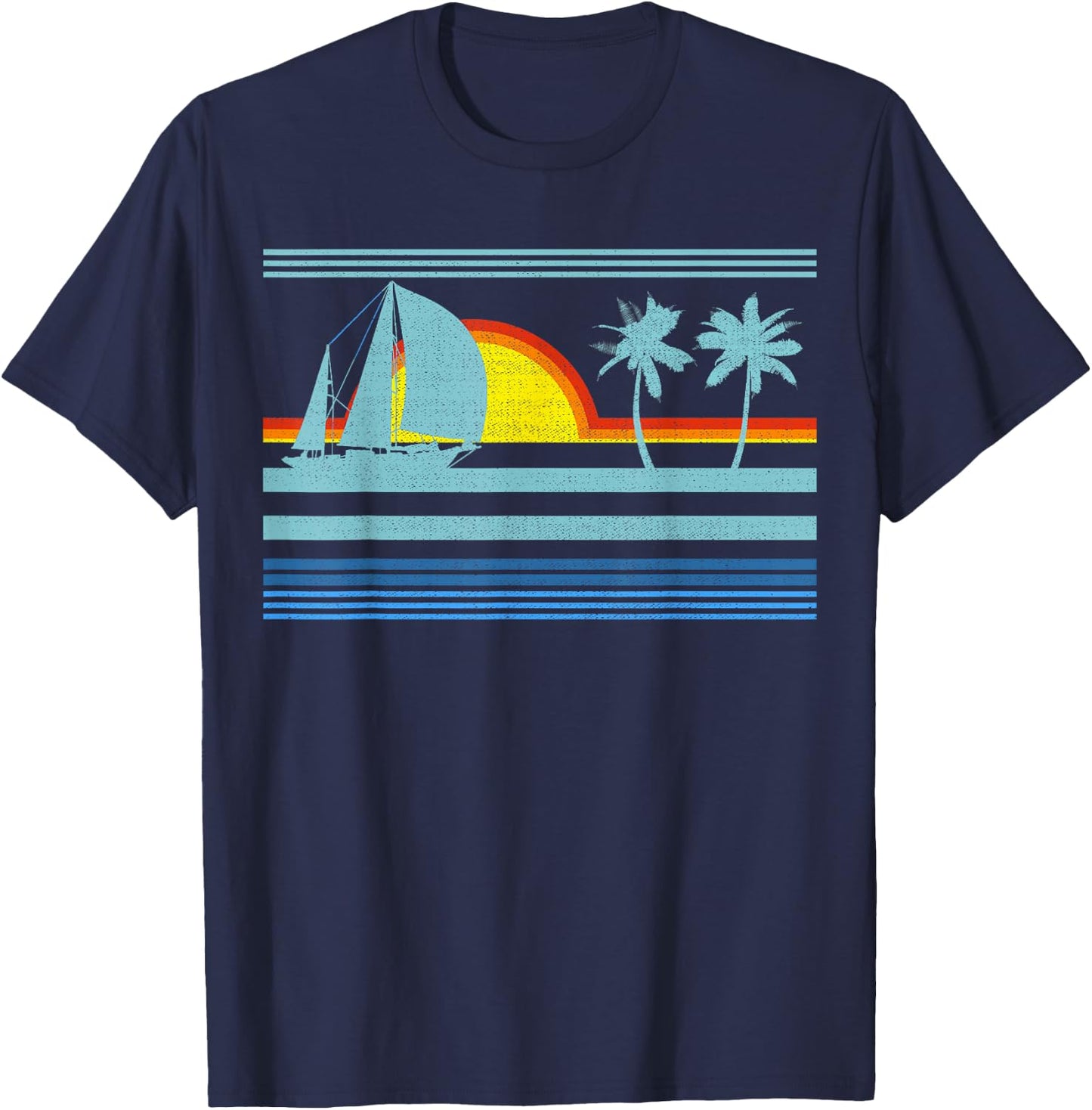 Retro Palm Tree Shirt - Tropical Beach Vintage Style 70s 80s T-Shirt - T-Shirt | Navy