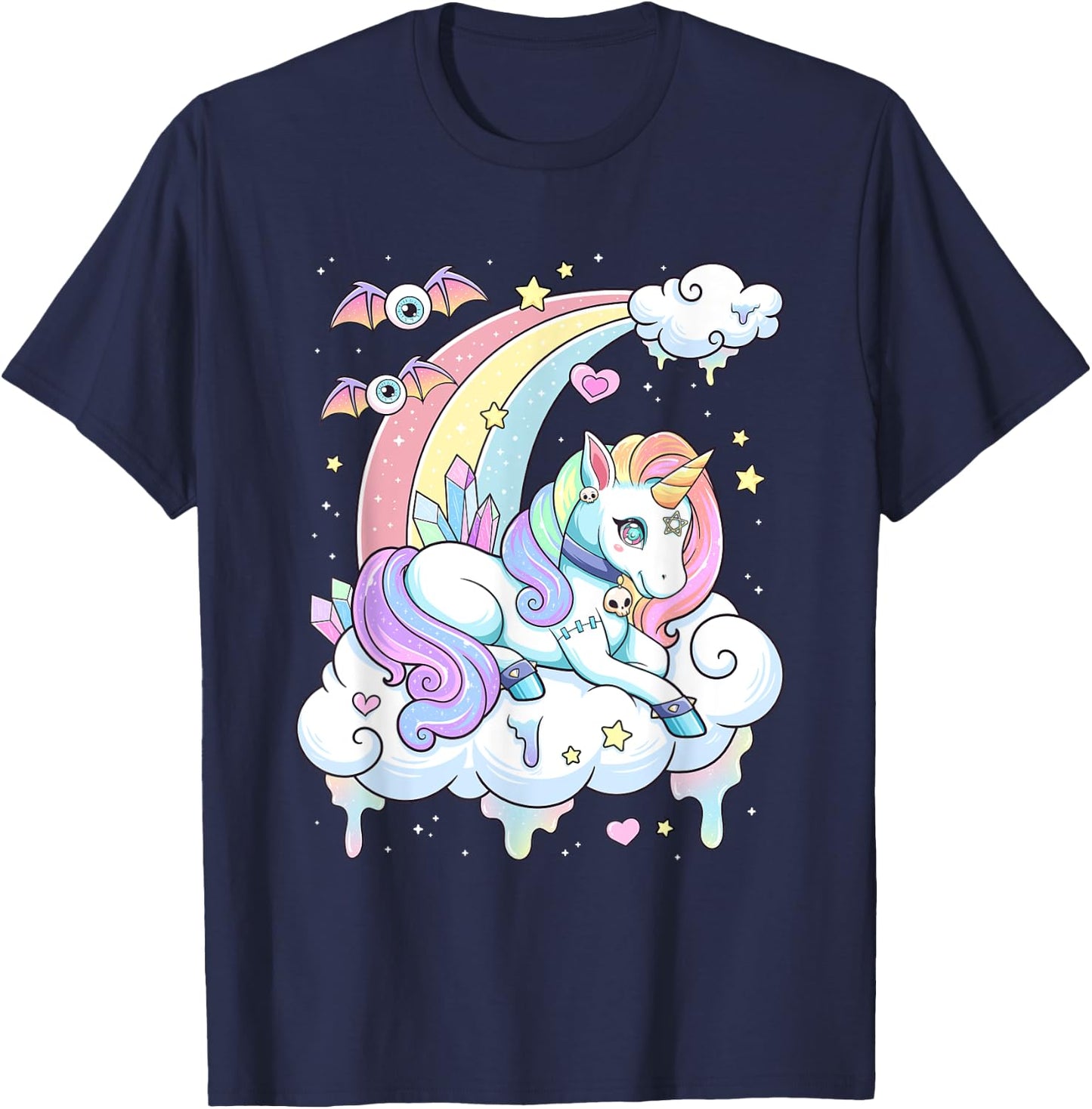 Kawaii Pastel Goth Cute Scary Rainbow Unicorn T-Shirt - T-Shirt | Navy