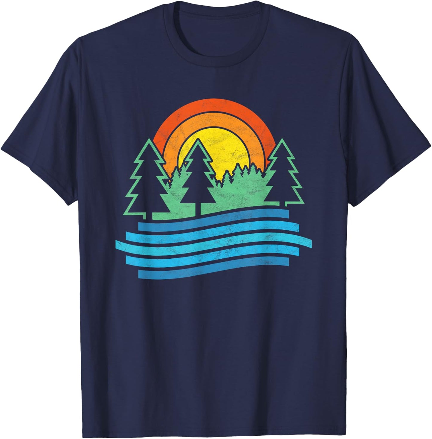 Outdoors Tree & River Design Vintage Nature Shirt T-Shirt - T-Shirt | Navy