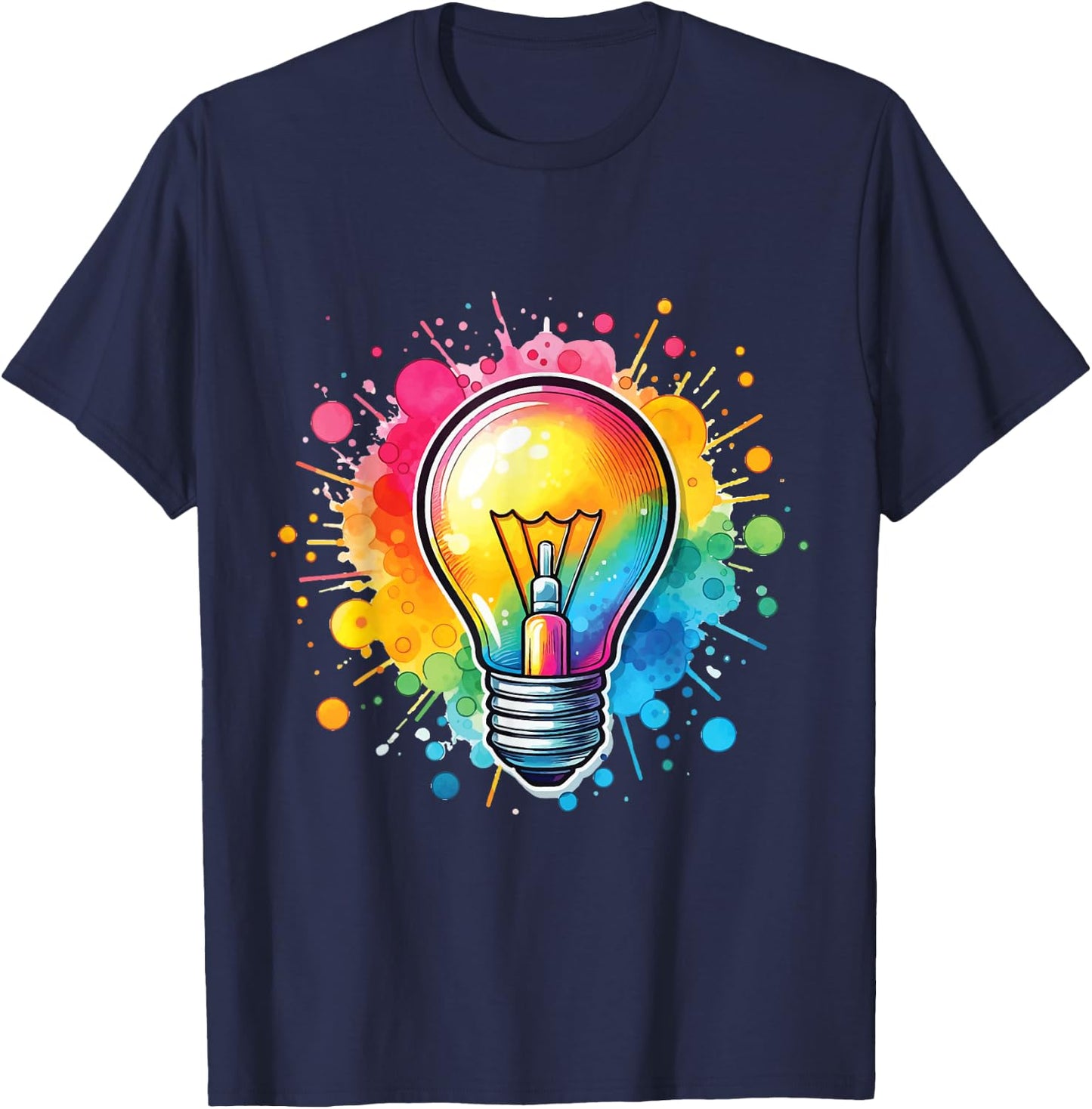 Vibrant Colorful Lightbulb Shirt Electrician Cute Light Bulb T-Shirt - T-Shirt | Navy