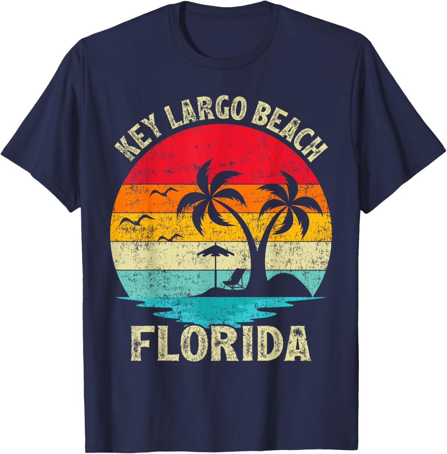 Family Vacation Vintage Retro Florida Key Largo Beach T-Shirt - T-Shirt | Navy