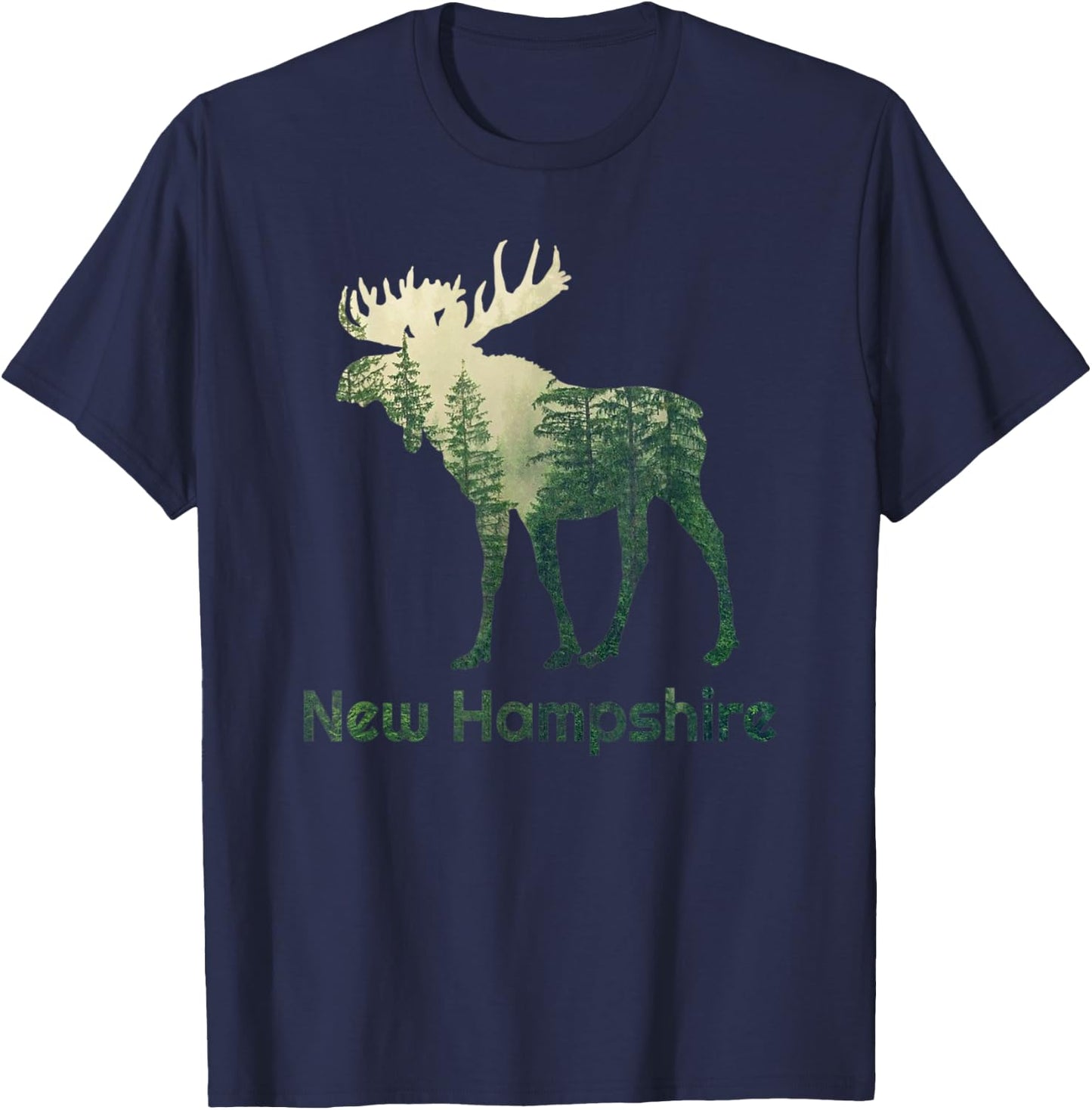 State Of New Hampshire Moose Forest Tree Hunter Wildlife T-Shirt - T-Shirt | Navy