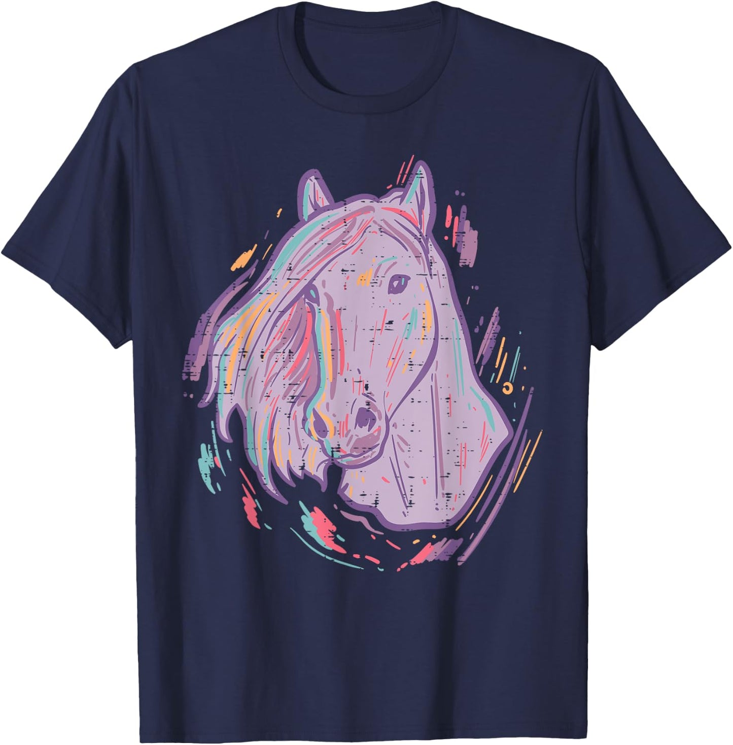Purple Horse Painting Animal Art Equestrian Men Women Kids T-Shirt - T-Shirt | Navy