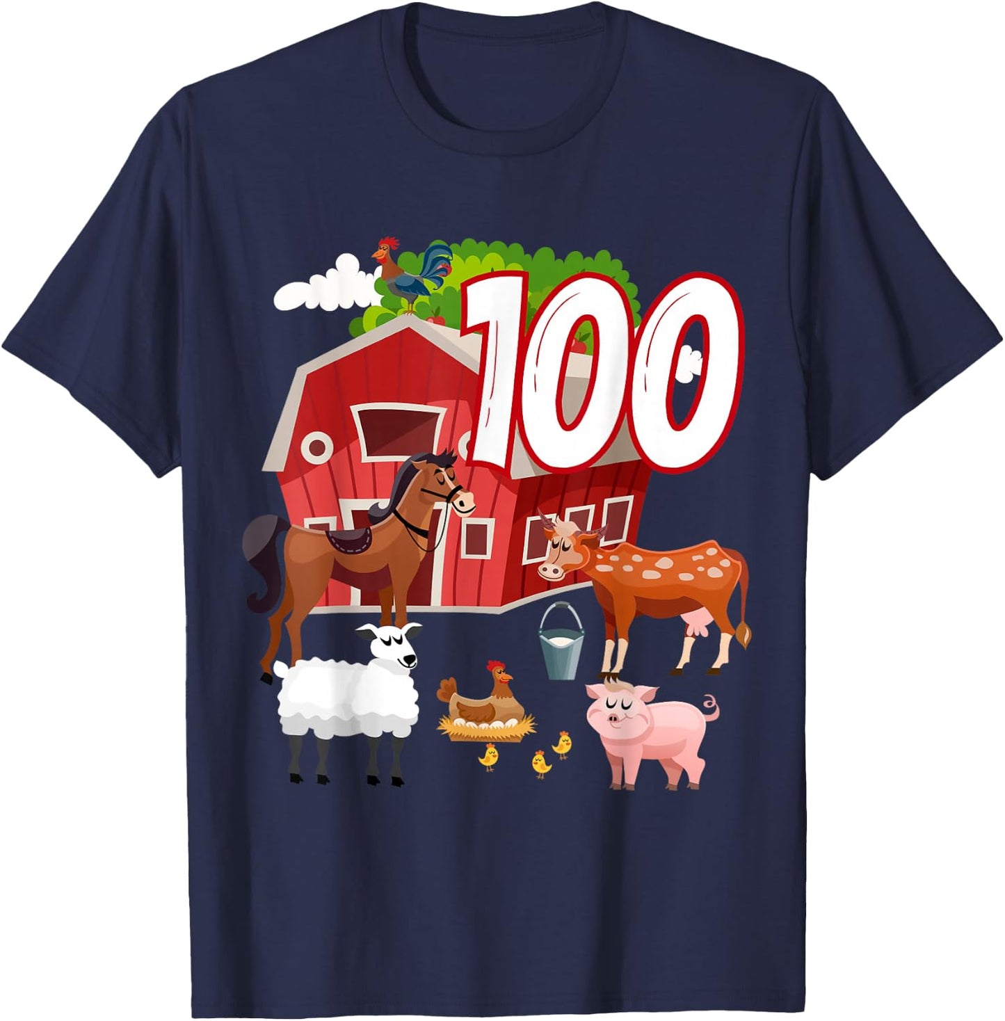 100th Birthday Farming Farm Animal 100 Year Old B-Day Party T-Shirt - T-Shirt | Navy