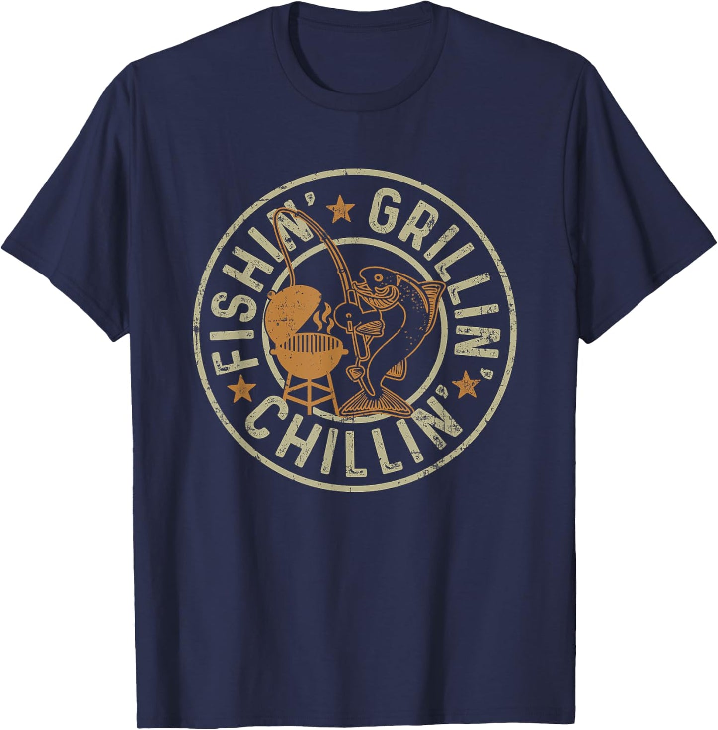Fishing Grilling Chilling Fishermen BBQ Grill Lover T-Shirt - T-Shirt | Navy