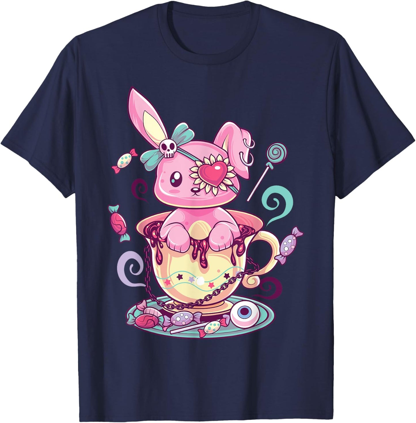 Kawaii Pastel Goth Cute Creepy Rabbit Menhera Occult Bunny T-Shirt - T-Shirt | Navy