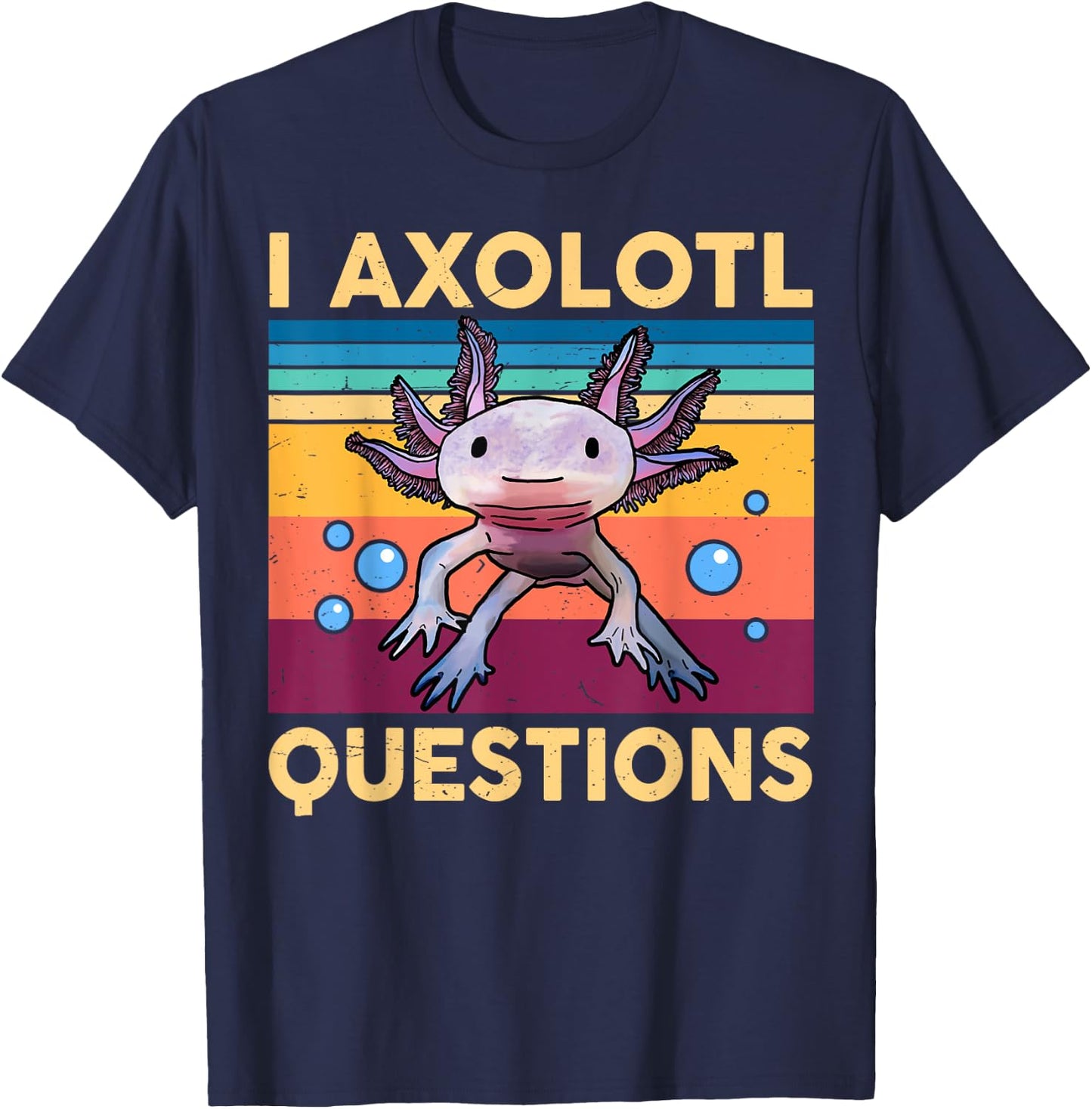 Large Axolotl Retro I Axolotl Questions Cute Axolotl Kids T-Shirt - T-Shirt | Navy