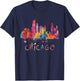 Chicago Skyline Cityscape Watercolor Chicago Flag Illinois T-Shirt - T-Shirt | Navy
