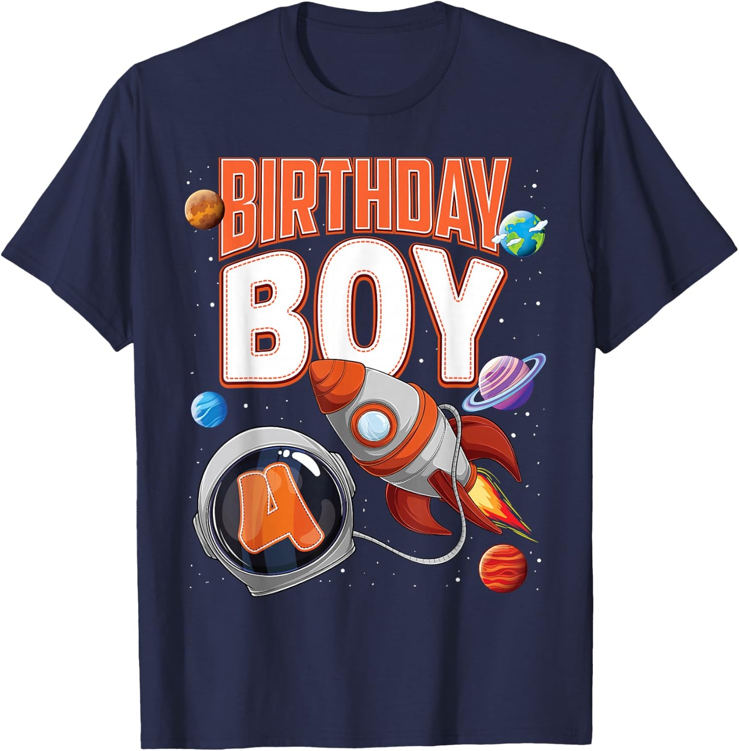 4 Year Old Spaceship Boy 4th Birthday Space Shuttle Rocket T-Shirt - T-Shirt | Navy