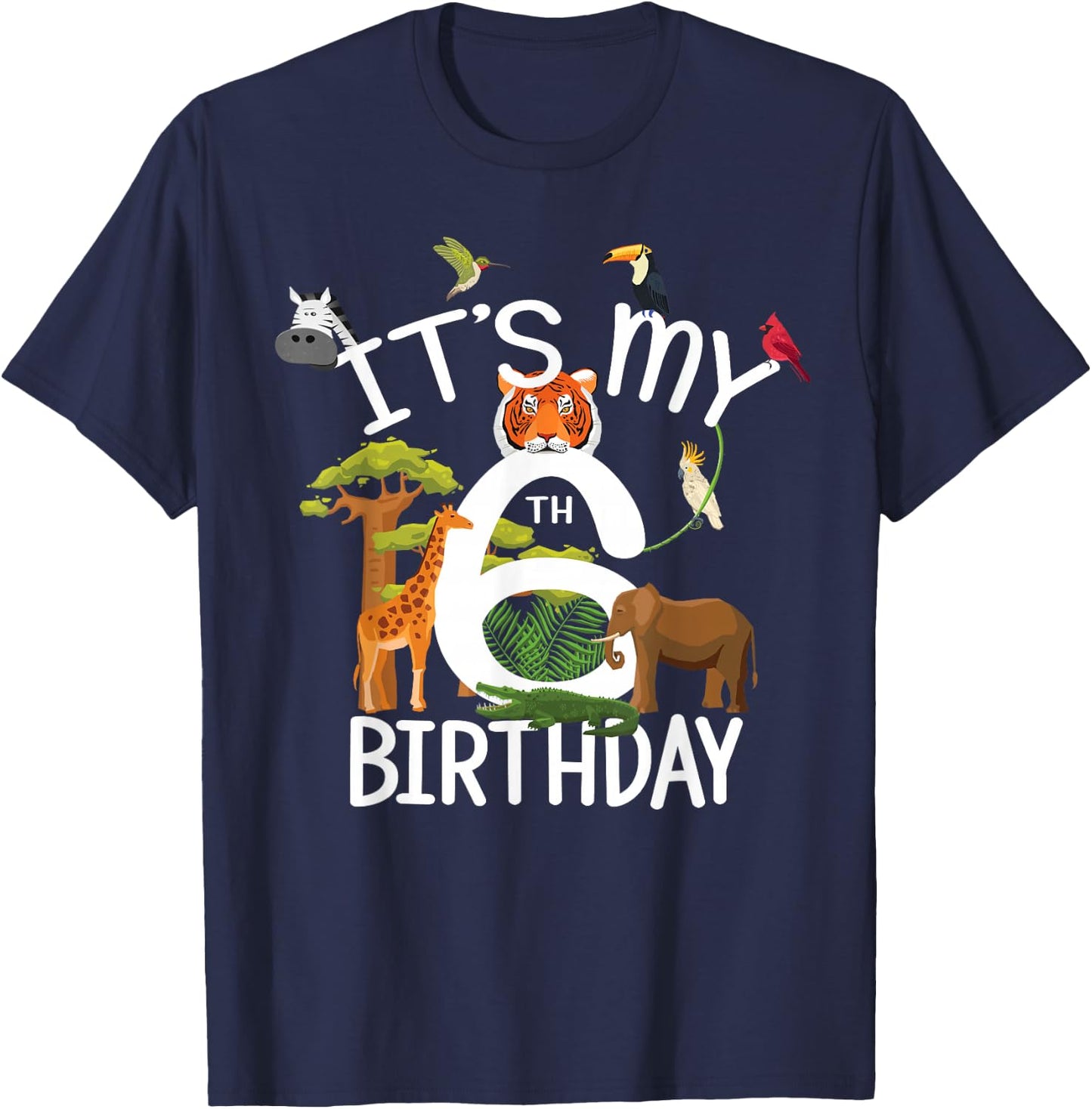It's My 6th Birthday Boy Zoo Theme 6 Years Old Animal Party T-Shirt - T-Shirt | Navy