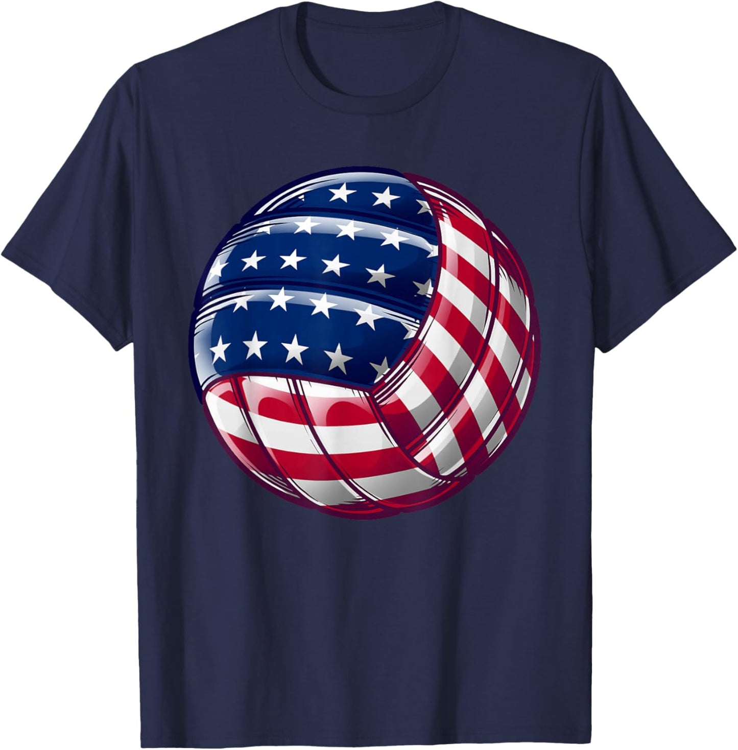 Volleyball American Flag Cute 4th Of July Funny America Gift T-Shirt - T-Shirt | Navy