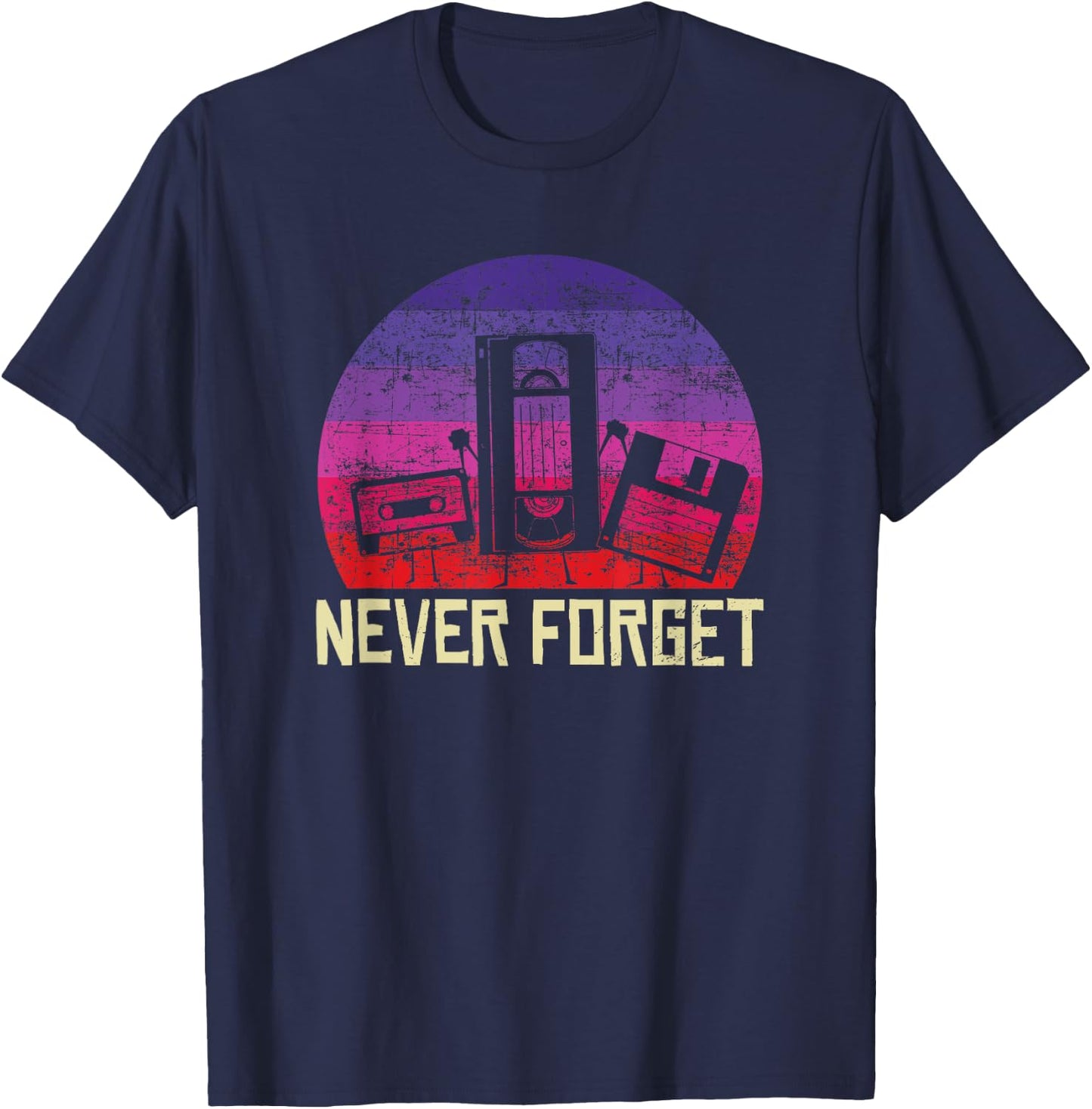 Never Forget Vintage Cassette Floppy Disk VHS Tape retro T-Shirt - T-Shirt | Navy