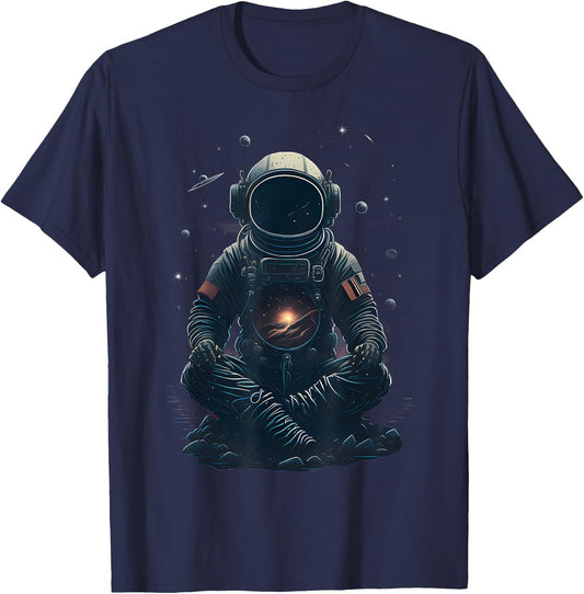 Galaxy Meditating Astronaut Graphic T-Shirt - T-Shirt | Navy