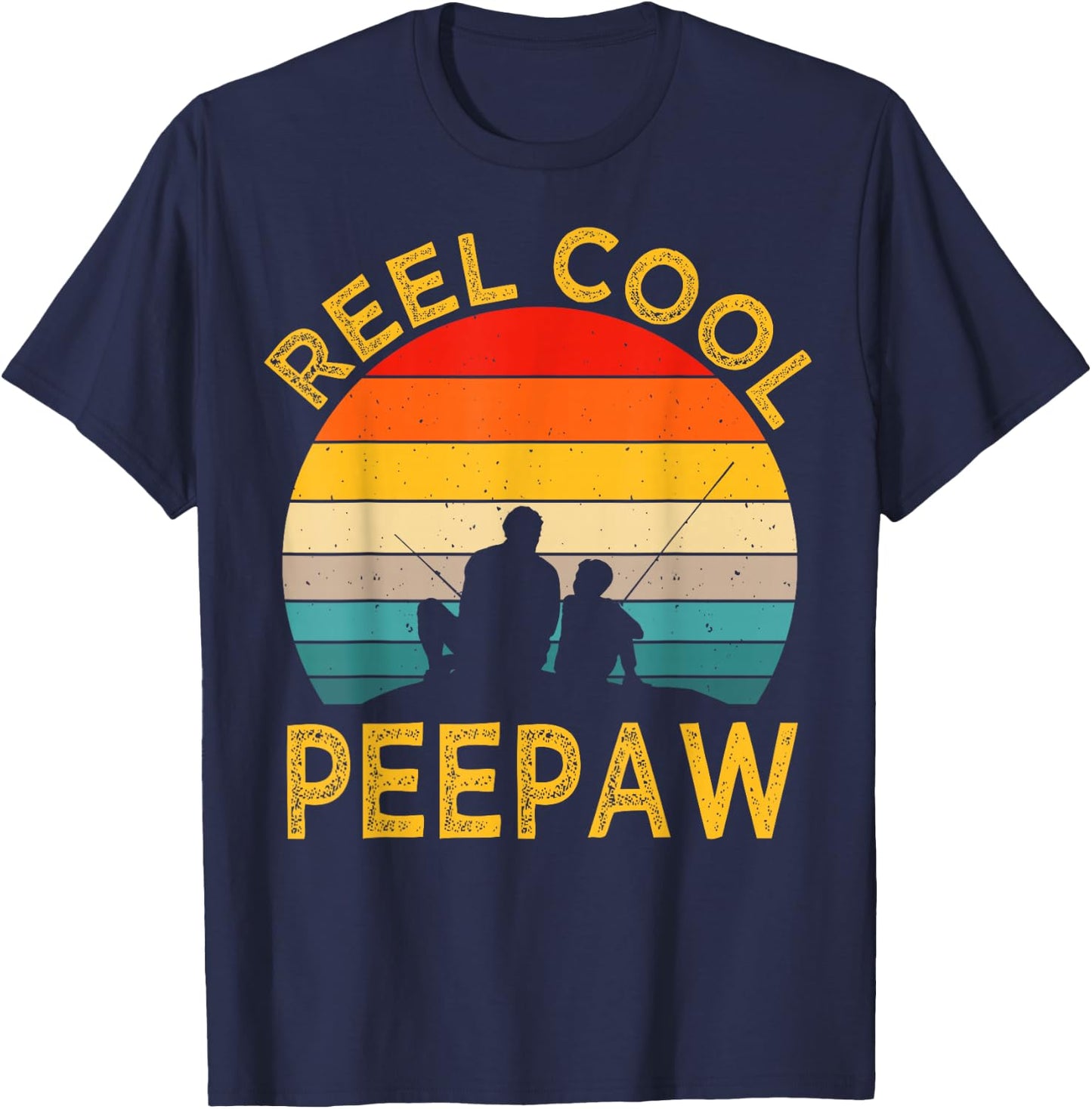 Reel Cool Peepaw Fishing Daddy Vintage Grandpa Fathers Day T-Shirt - T-Shirt | Navy