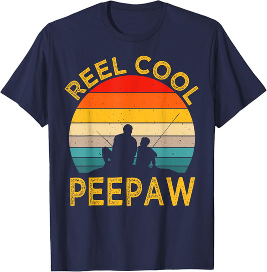 Reel Cool Peepaw Fishing Daddy Vintage Grandpa Fathers Day T-Shirt - T-Shirt | Navy