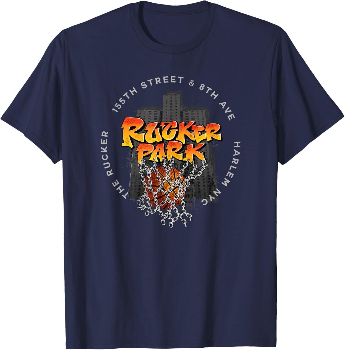Hooper Culture - Basketball Street Style Rucker Park , Men's Black Small Classic Fit Short Sleeve T-Shirt - T-Shirt | Navy