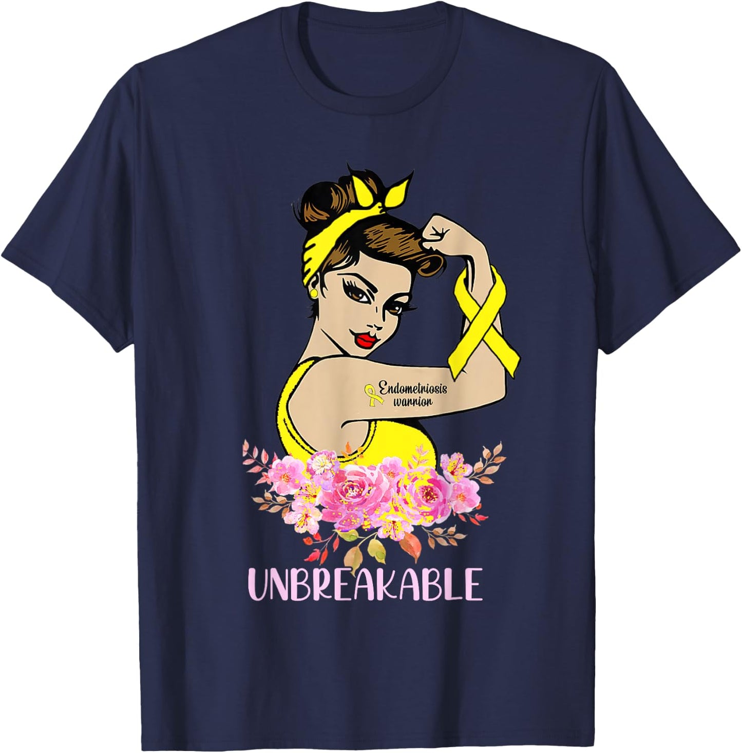 Endometriosis Warrior Unbreakable Arm Tattoo Strong Woman T-Shirt - T-Shirt | Navy