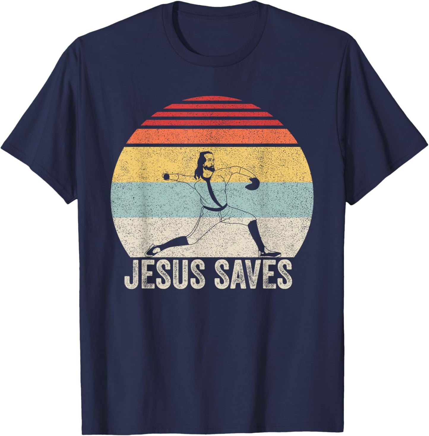 Retro Jesus Saves Baseball Shirt Religious Christian Faith T-Shirt - T-Shirt | Navy