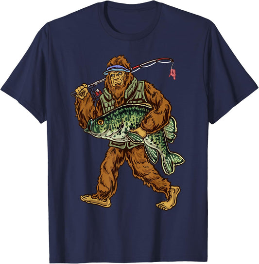 Crappie Fishing Bigfoot Panfishing Fishermen T-Shirt - T-Shirt | Navy