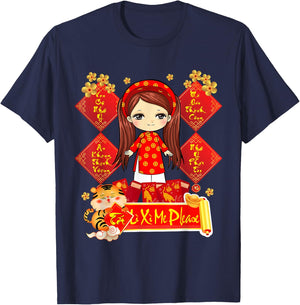 Chuc Mung Nam Moi 2026 Girl Vietnamese Lunar New Year 2026 T-Shirt - T-Shirt | Navy