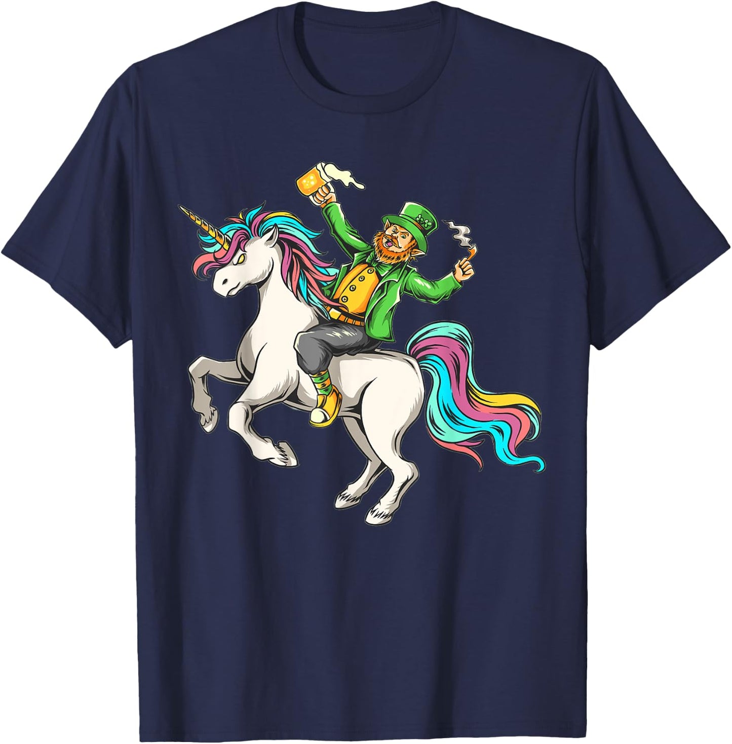 Leprechaun riding a Lepricorn Unicorn St Patricks Day T-Shirt - T-Shirt | Navy
