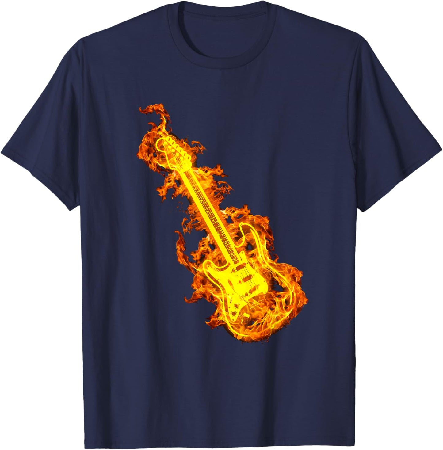 Electric Guitar In Flames Gift Rock Guitar Lovers T-Shirt - T-Shirt | Navy