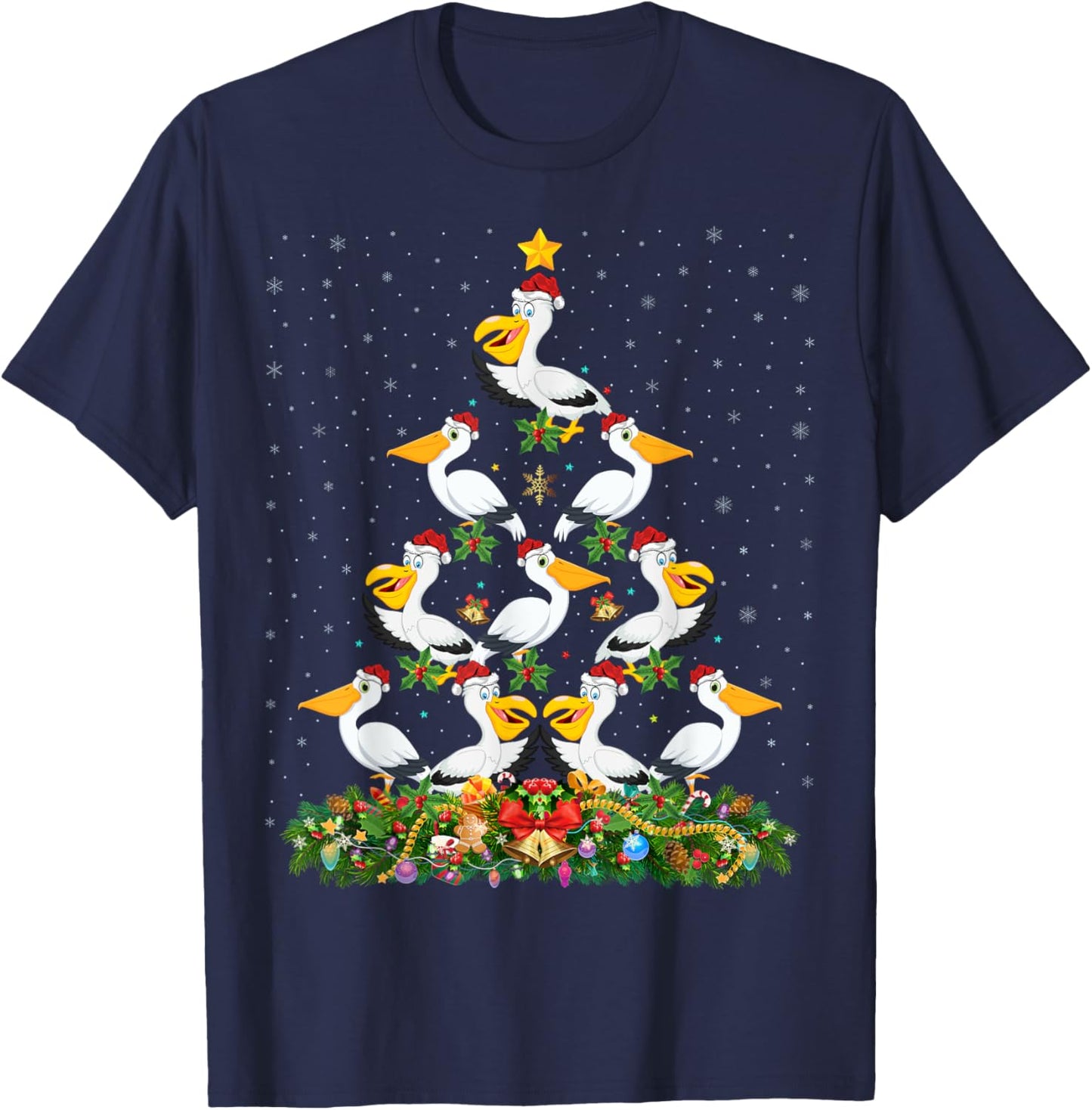 Pelican Bird Xmas Tree Gift Santa Hat Pelican Christmas T-Shirt - T-Shirt | Navy
