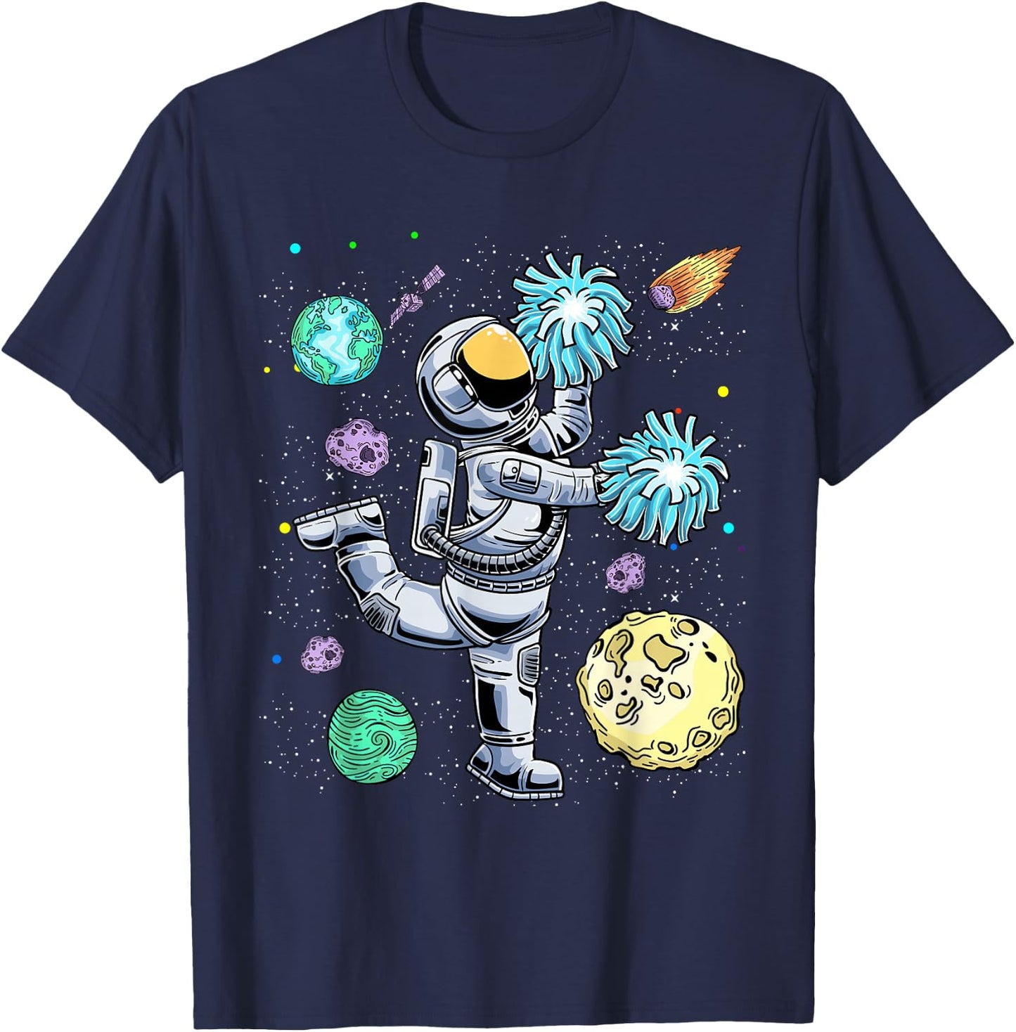 Cheerleading Astronaut Cheerleader Cheer Flyer Boys Girls T-Shirt - T-Shirt | Navy