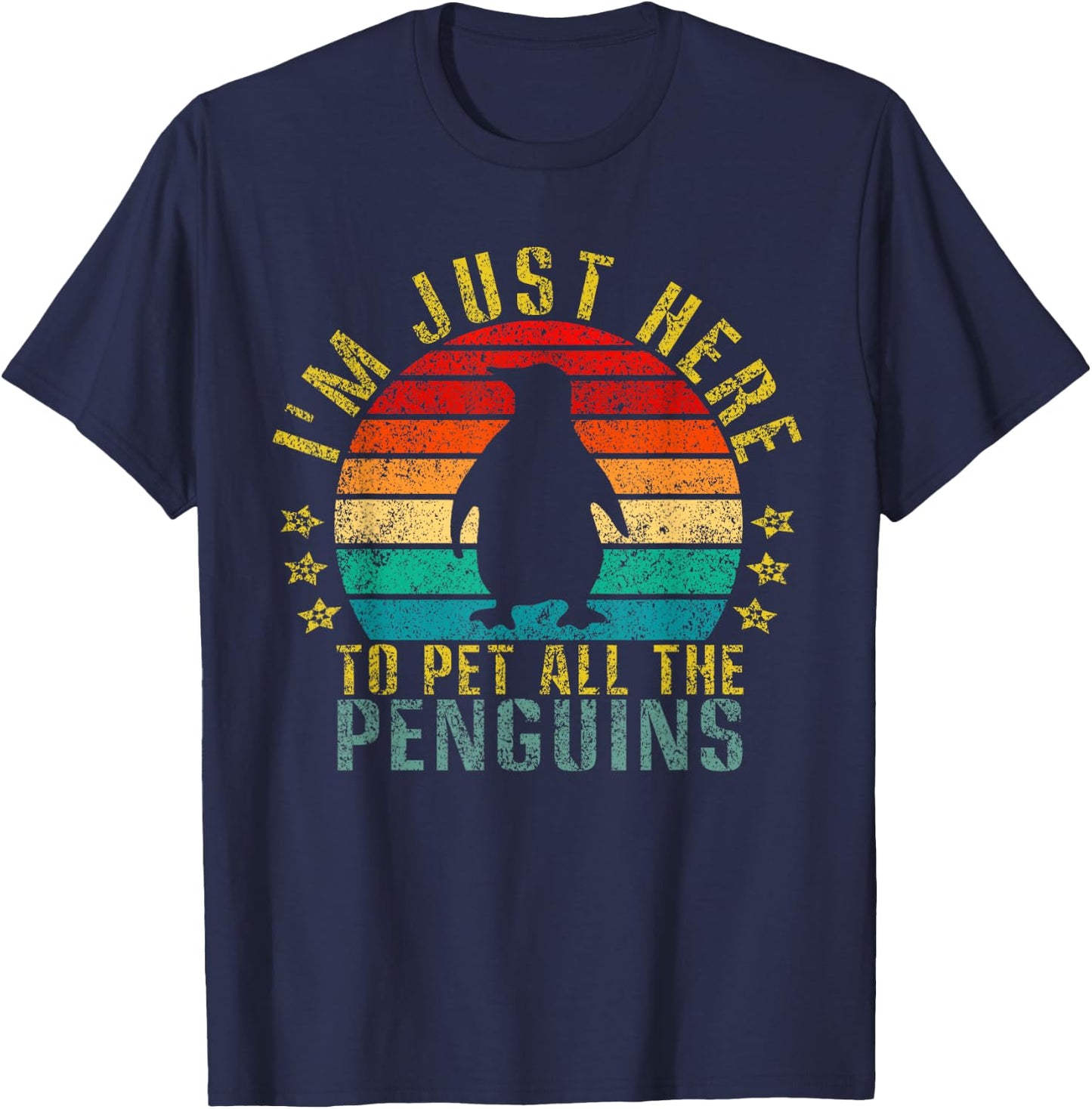 I'm Just Here To Pet All The Penguins Funny Retro T-Shirt - T-Shirt | Navy