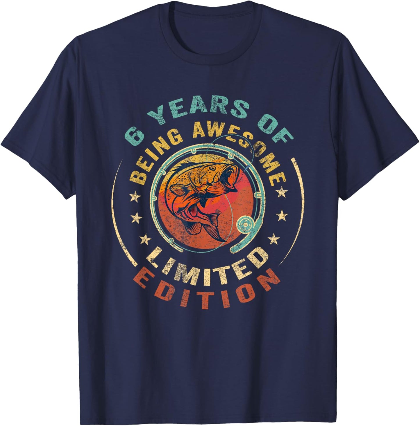 Turning 6 | 6 Year Old Birthday | 6th Birthday Fishing T-Shirt - T-Shirt | Navy