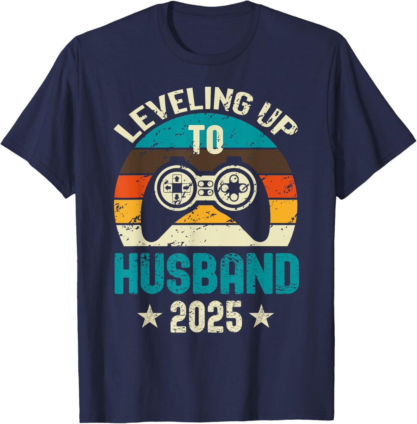 Engagement for Gamer Groom Leveling Up To Husband 2025 T-Shirt - T-Shirt | Navy