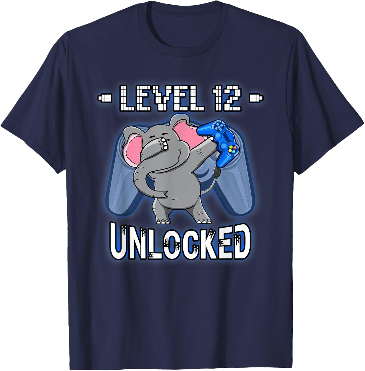 Level 12 Unlocked Funny Dabbing Elephant Gamer 12th Birthday T-Shirt - T-Shirt | Navy