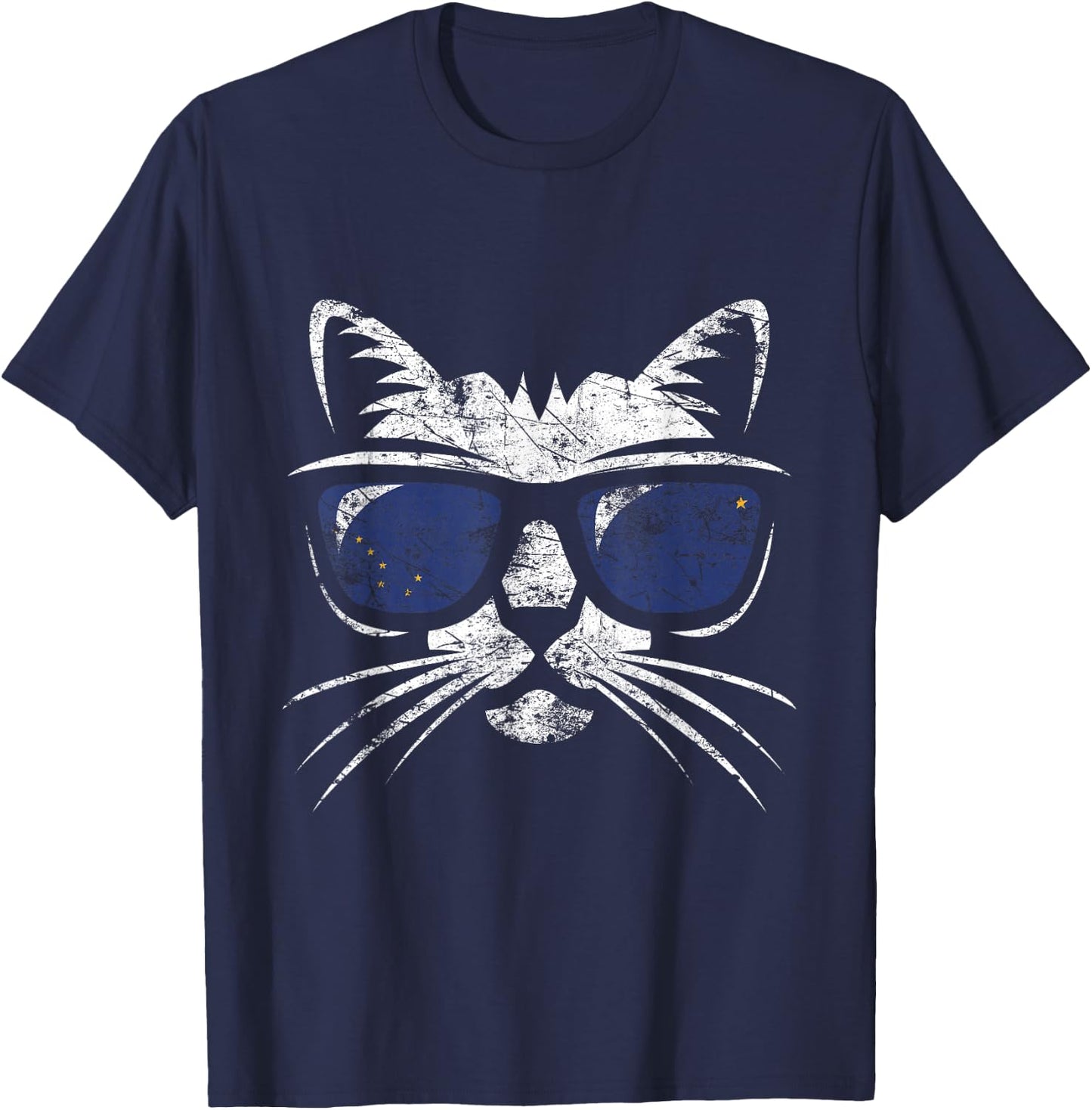 Funny Cat Vintage Alaska State Flag T-Shirt - T-Shirt | Navy