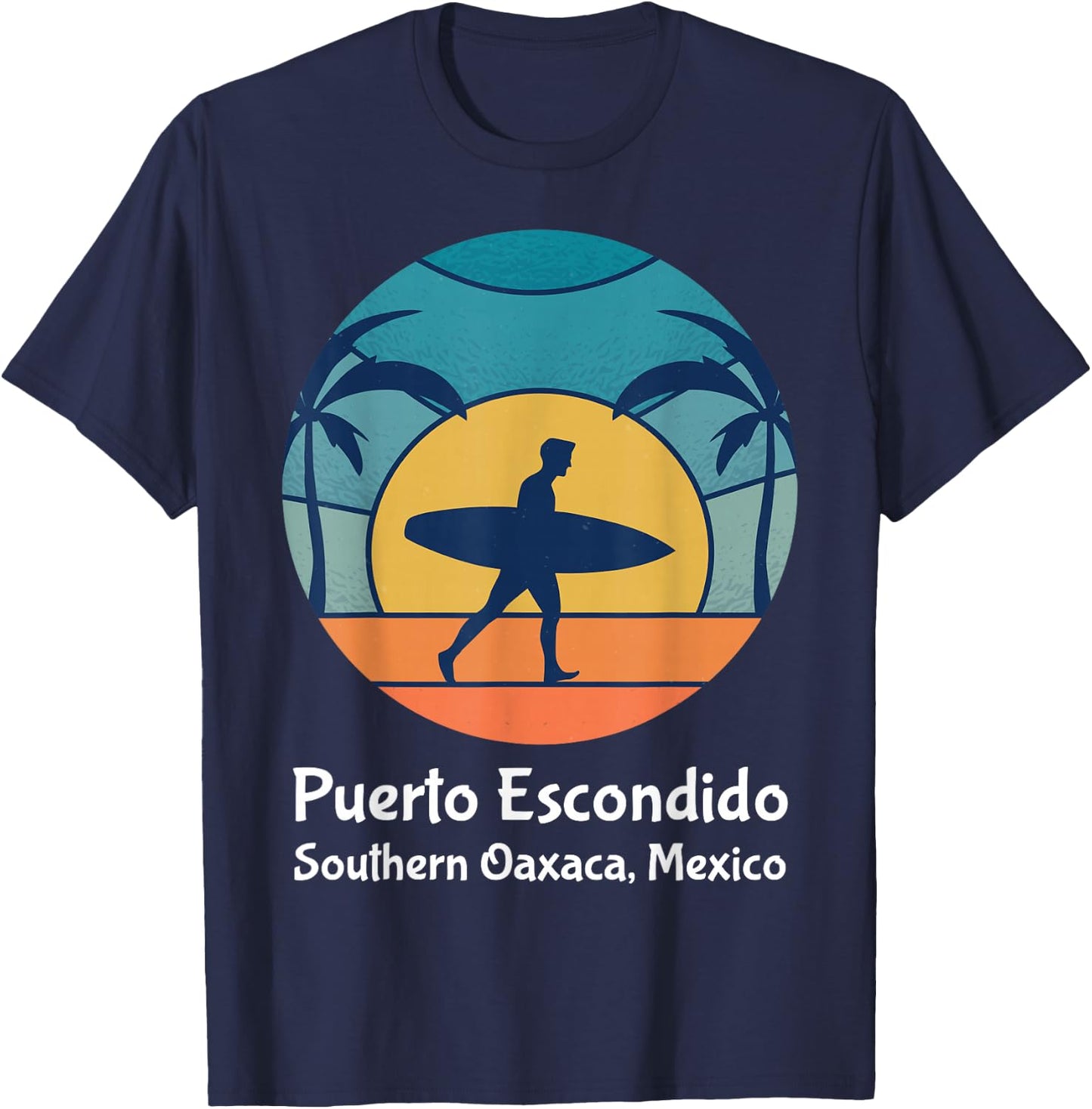 Puerto Escondido Southern Oaxaca Mexico Surfing Vintage Sun T-Shirt - T-Shirt | Navy