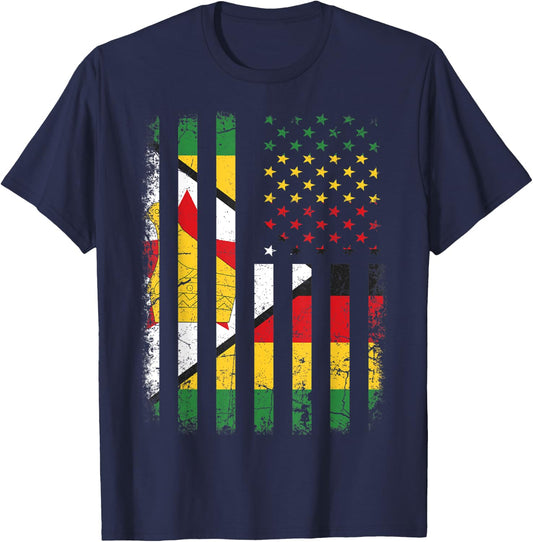 Zimbabwean American Flag Zimbabwean Roots Zimbabwe America Women Kids Men T-Shirt - T-Shirt | Navy